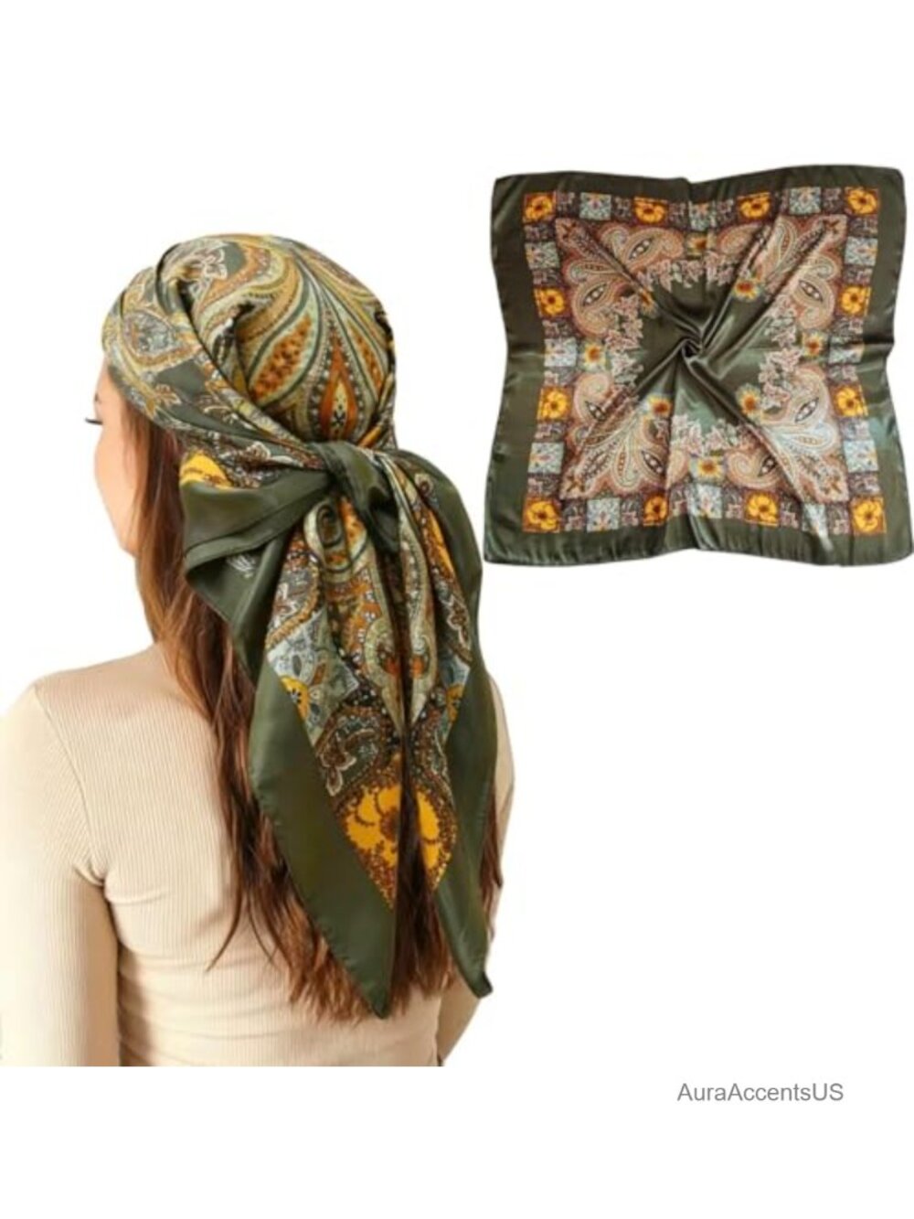 Satin Like Silk Scarf Women Head Wrap Hair Bandana Purse Scarf 35" Square